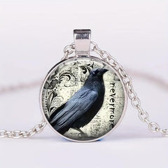 Round Crow Crystal Bead Pendant Necklace Gift for Men and Women