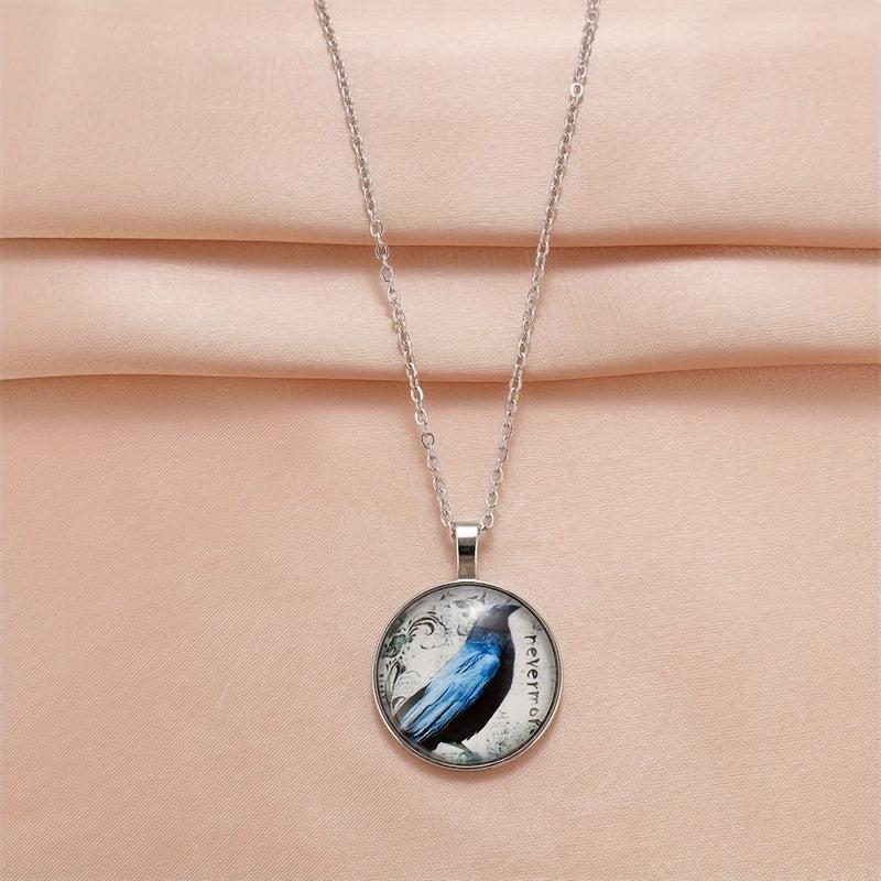 Round Crow Crystal Bead Pendant Necklace Gift for Men and Women