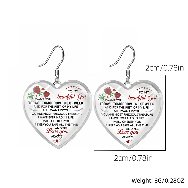 To My Girl Glass Pendant Necklace Earrings Set Graduation Party Gift