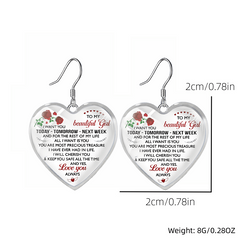 To My Girl Glass Pendant Necklace Earrings Set Graduation Party Gift