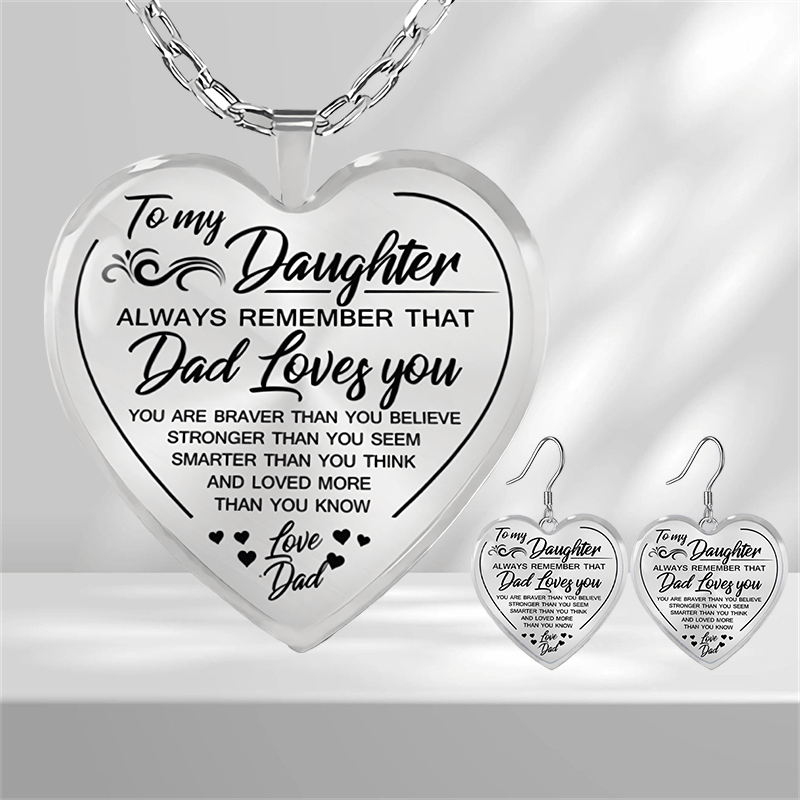Heart Glass Pendant Earrings Necklace Set for Daughter
