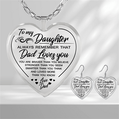 Heart Glass Pendant Earrings Necklace Set for Daughter