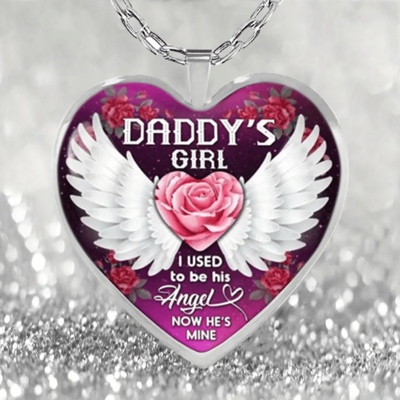Girls Wing & Purple Heart Shaped Pendant Necklace Earrings Set