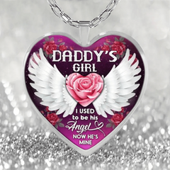 Girls Wing & Purple Heart Shaped Pendant Necklace Earrings Set
