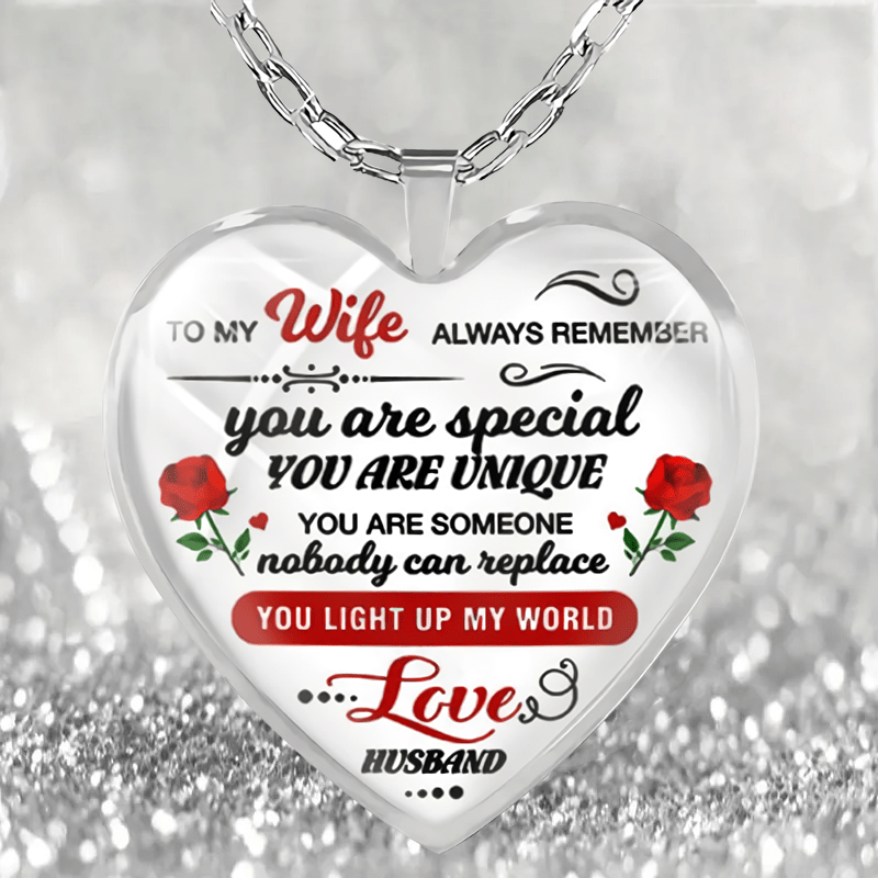 To My Wife Heart Shaped Glass Pendant Necklace Earrings Set