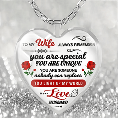 To My Wife Heart Shaped Glass Pendant Necklace Earrings Set