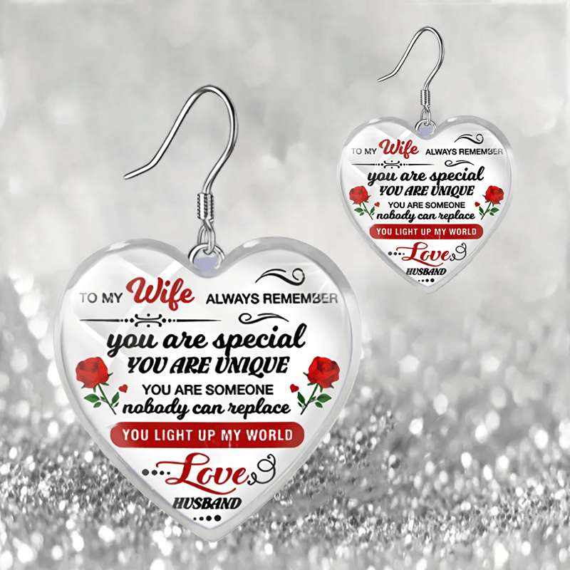 To My Wife Heart Shaped Glass Pendant Necklace Earrings Set