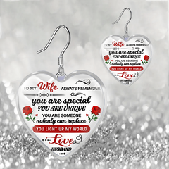 To My Wife Heart Shaped Glass Pendant Necklace Earrings Set
