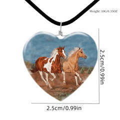 Horse Pattern Glass Pendant Necklace Earring Set for Girls