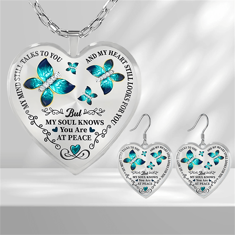 Emerald Butterfly Pattern Glass Necklace Earrings Set