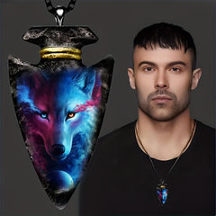 Men's Wolf Necklace Geometric Triangle Pendant Hip Hop Style