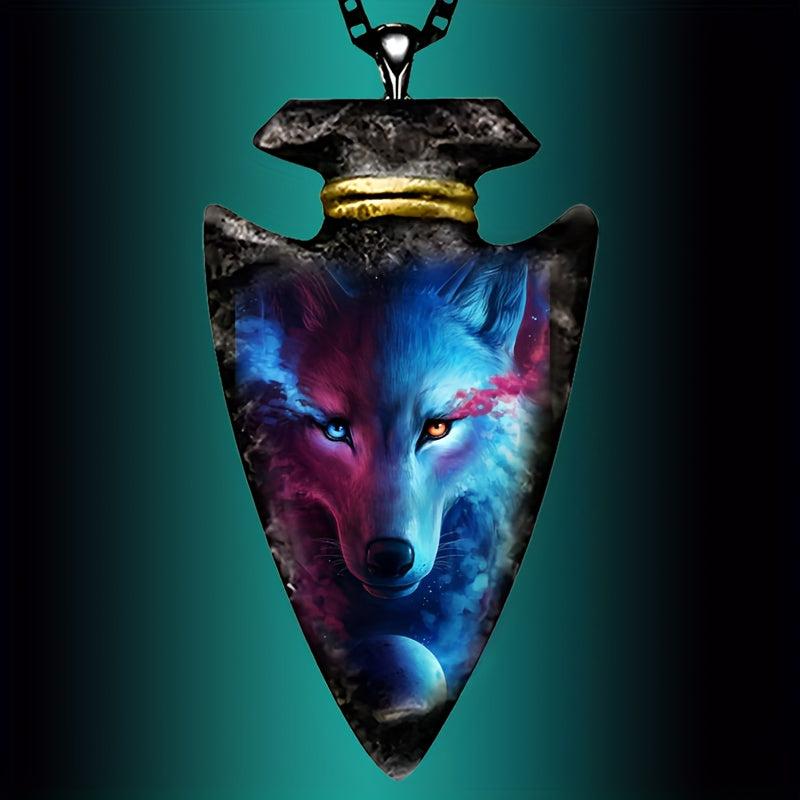 Men's Wolf Necklace Geometric Triangle Pendant Hip Hop Style