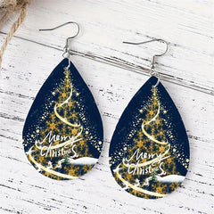 Tear Drop Christmas Tree Earrings Leather Dangle Gift For Friends