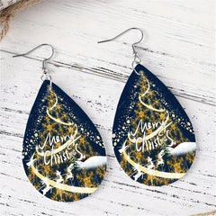 Tear Drop Christmas Tree Earrings Leather Dangle Gift For Friends