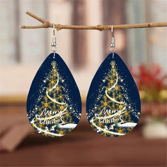 Tear Drop Christmas Tree Earrings Leather Dangle Gift For Friends