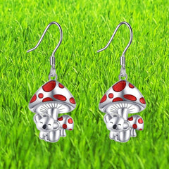 Red Mushroom Tree Bag Bear Earrings For Women Girls Birthday