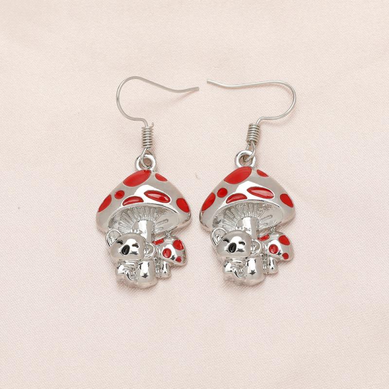 Red Mushroom Tree Bag Bear Earrings For Women Girls Birthday