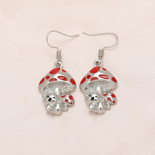 Red Mushroom Tree Bag Bear Earrings For Women Girls Birthday