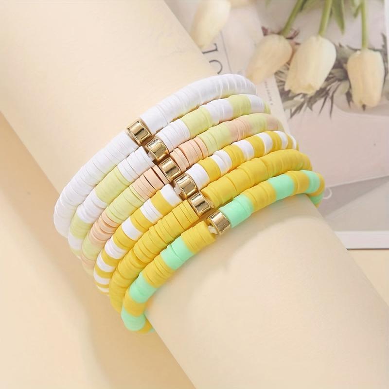 6pcs Set Bohemian Colorful Pottery Bracelet