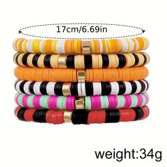 6pcs Set Bohemian Colorful Pottery Bracelet