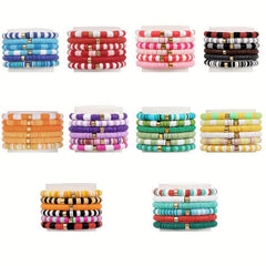 6pcs Set Bohemian Colorful Pottery Bracelet
