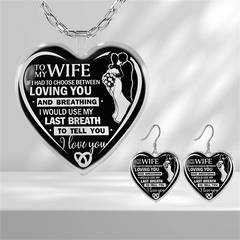 Heart Glass Pendant Earrings Necklace Set for Wife
