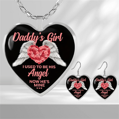 Pink Gemstones Heart Glass Pendant Necklace Set