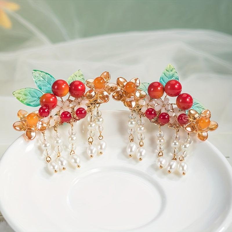 Red Tassel Hair Clips Fashion Pair Clips Headwear Fairy Accessory