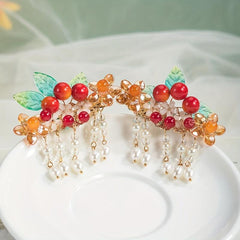 Red Tassel Hair Clips Fashion Pair Clips Headwear Fairy Accessory