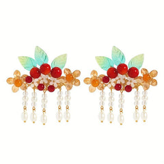 Red Tassel Hair Clips Fashion Pair Clips Headwear Fairy Accessory