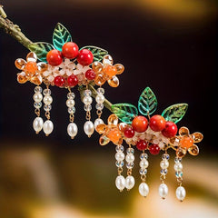 Red Tassel Hair Clips Fashion Pair Clips Headwear Fairy Accessory