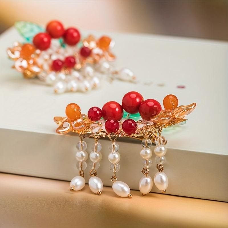 Red Tassel Hair Clips Fashion Pair Clips Headwear Fairy Accessory