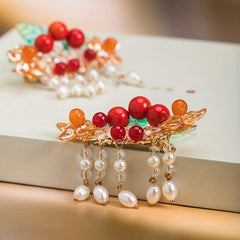 Red Tassel Hair Clips Fashion Pair Clips Headwear Fairy Accessory