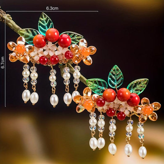 Red Tassel Hair Clips Fashion Pair Clips Headwear Fairy Accessory