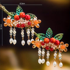 Red Tassel Hair Clips Fashion Pair Clips Headwear Fairy Accessory