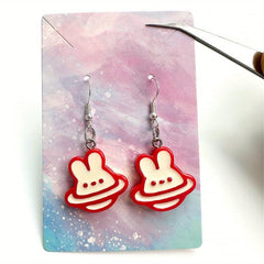Rabbit Cream Cake Earrings Cartoon Dangling Stud - Gift For Women Girls
