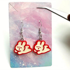 Rabbit Cream Cake Earrings Cartoon Dangling Stud - Gift For Women Girls