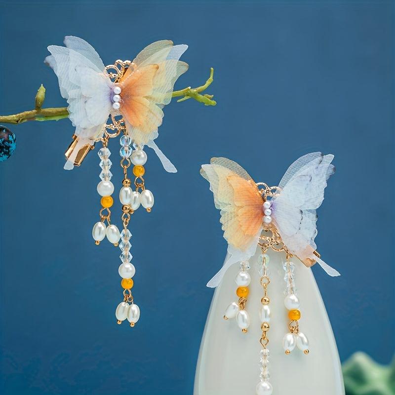 Vintage Chinese Style Hair Clips Tassel Butterfly Pair Clip