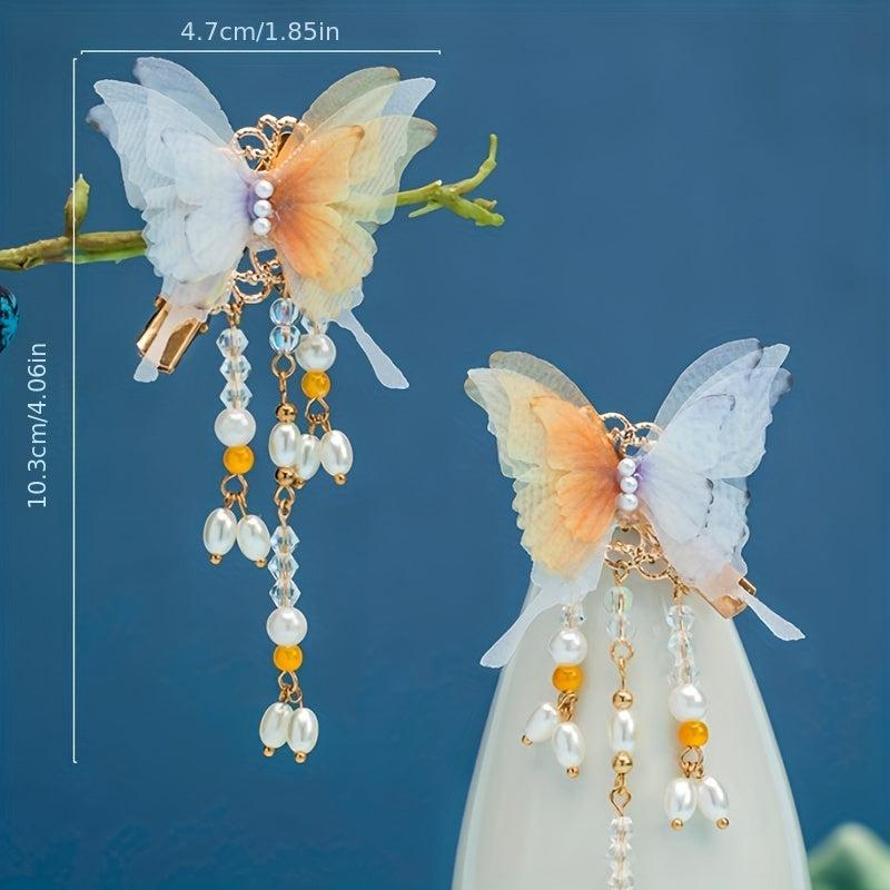 Vintage Chinese Style Hair Clips Tassel Butterfly Pair Clip