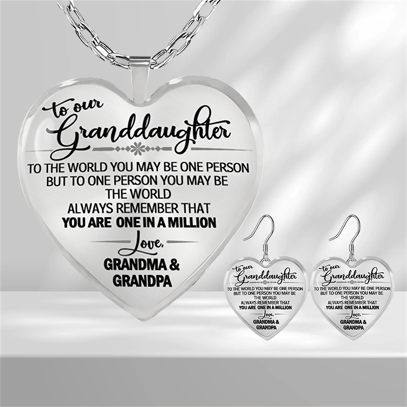 Heart Shaped Glass Pendant Earrings Necklace Set for Girls