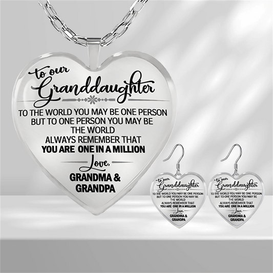 Heart Shaped Glass Pendant Earrings Necklace Set for Girls