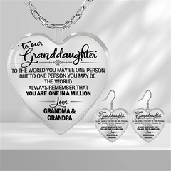 Heart Shaped Glass Pendant Earrings Necklace Set for Girls