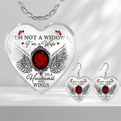 Roses & Wings Heart Glass Pendant Set Graduation Gift Jewelry