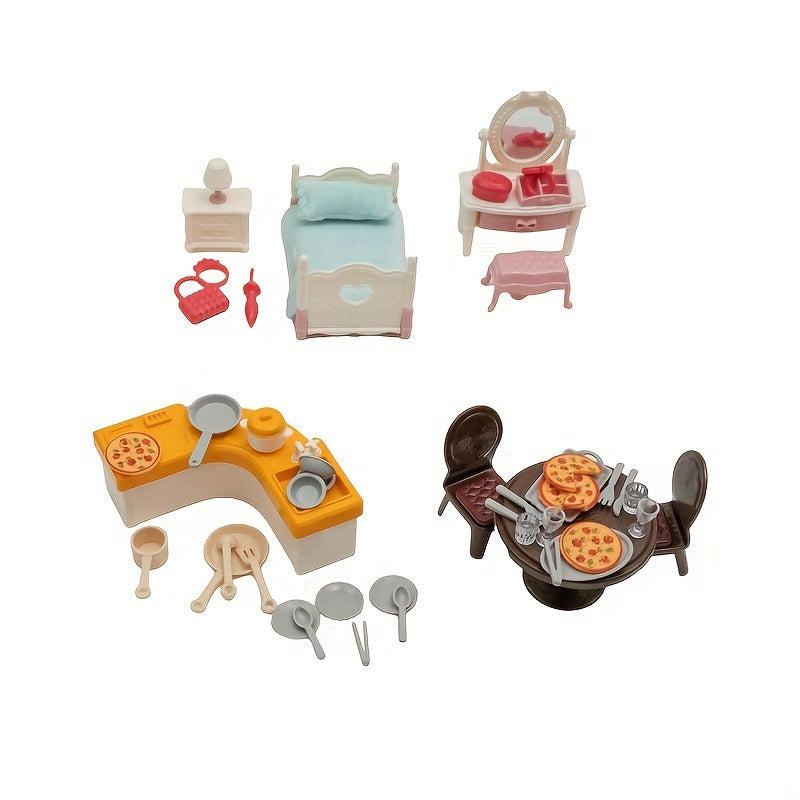 Furnished Doll House Furniture Set for Kitchen Living Room Bathroom Bedroom