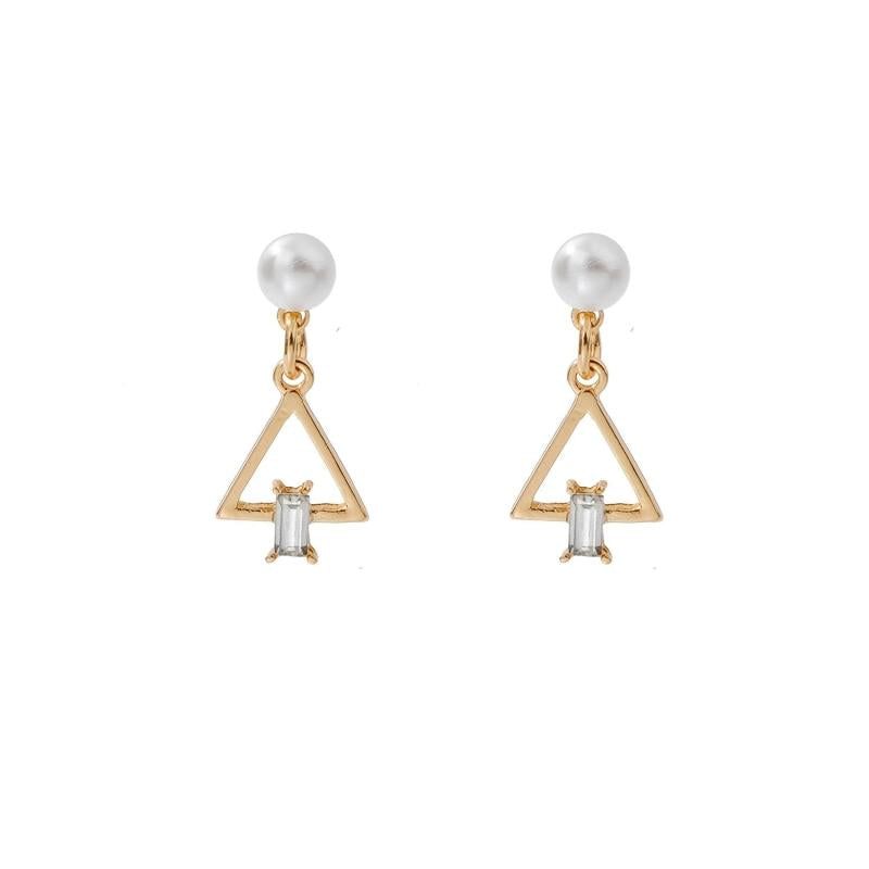 Geometric Triangle Pearl Dangle Earrings Cartoon Drop Jewelry for Women Girls