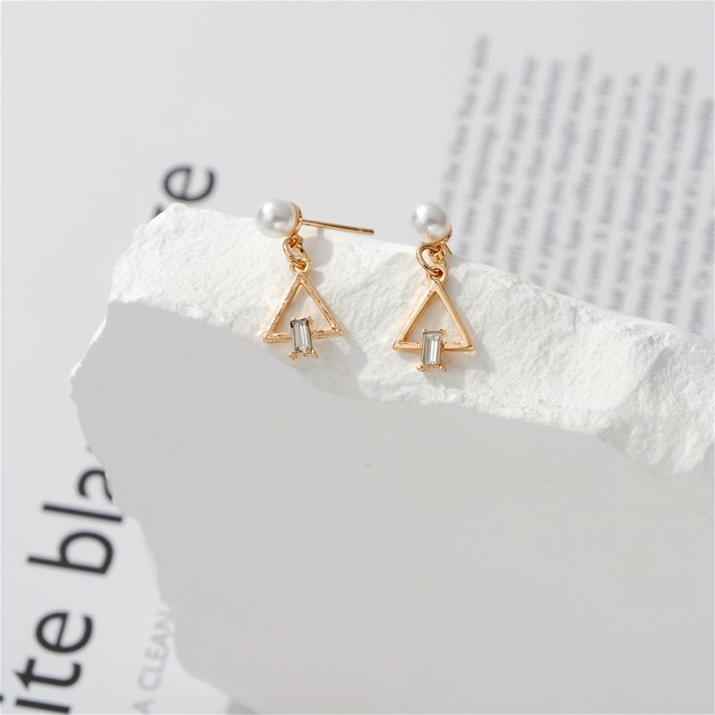 Geometric Triangle Pearl Dangle Earrings Cartoon Drop Jewelry for Women Girls