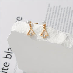Geometric Triangle Pearl Dangle Earrings Cartoon Drop Jewelry for Women Girls