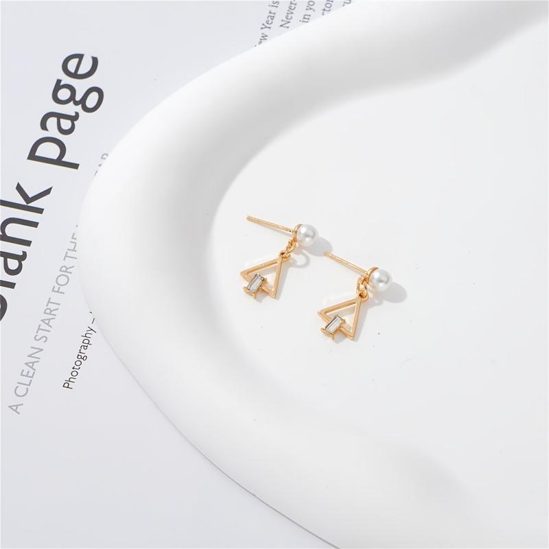 Geometric Triangle Pearl Dangle Earrings Cartoon Drop Jewelry for Women Girls