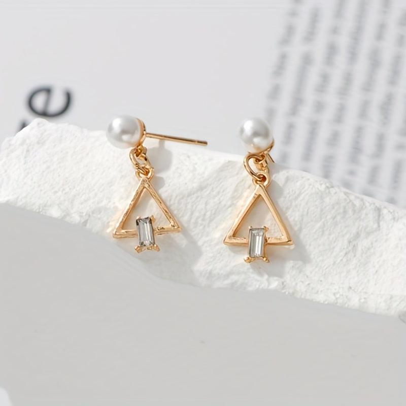 Geometric Triangle Pearl Dangle Earrings Cartoon Drop Jewelry for Women Girls