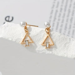 Geometric Triangle Pearl Dangle Earrings Cartoon Drop Jewelry for Women Girls